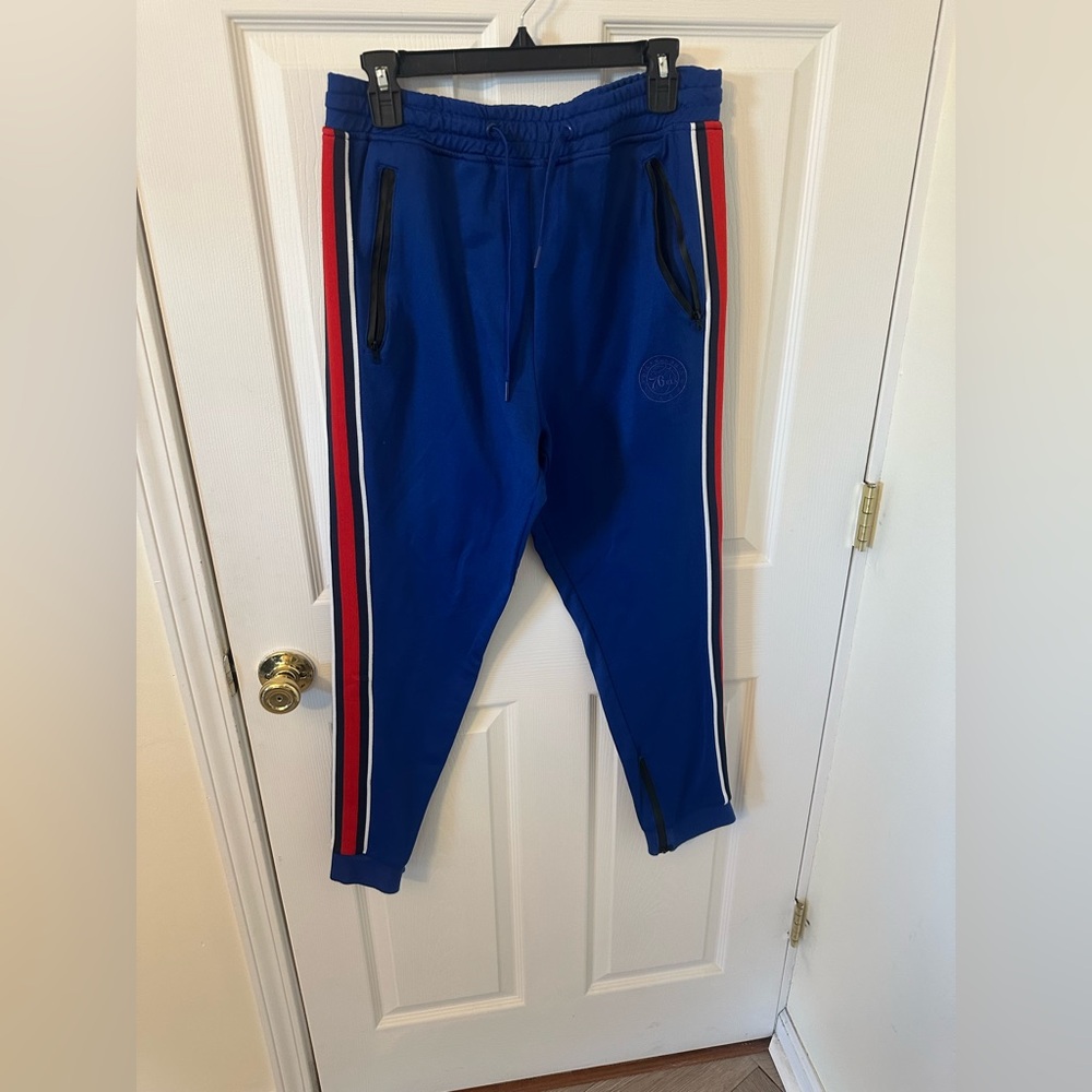 NBA Blue Joggers with Red and White Stripe joggers. Philadelphia 76ers